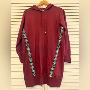 Michael Kors Logo Maroon Hooded Sweatshirt Dress